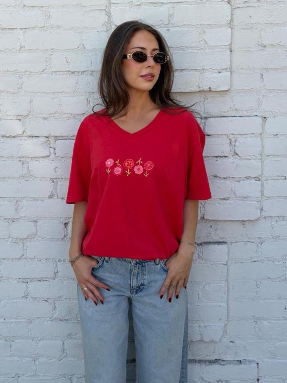 Vtg fresh produce 90s Red floral graphic tee Sz XL #retro #grandmacore #hippie -